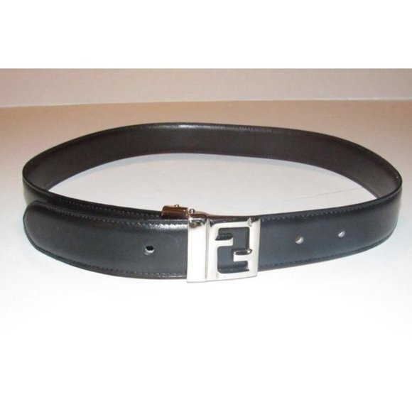 FENDI Black Brown Reversible Chrome FF Buckle Belt main image 5